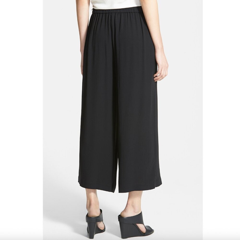 New w/Tags- Eileen Fisher Silk Georgette Crepe Wide Leg Sarong Pants, Black, XL - Picture 4 of 12